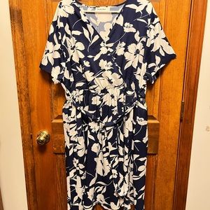 Navy White Faux Wrap Dress NTW